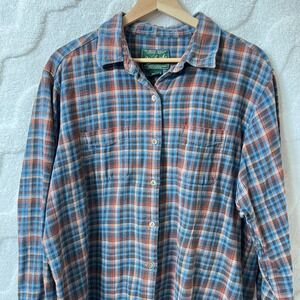 Woolrich Plaid Flannel Shirt Gorpcore Heritage Womens XL Blue Long Sleeve Cotton
